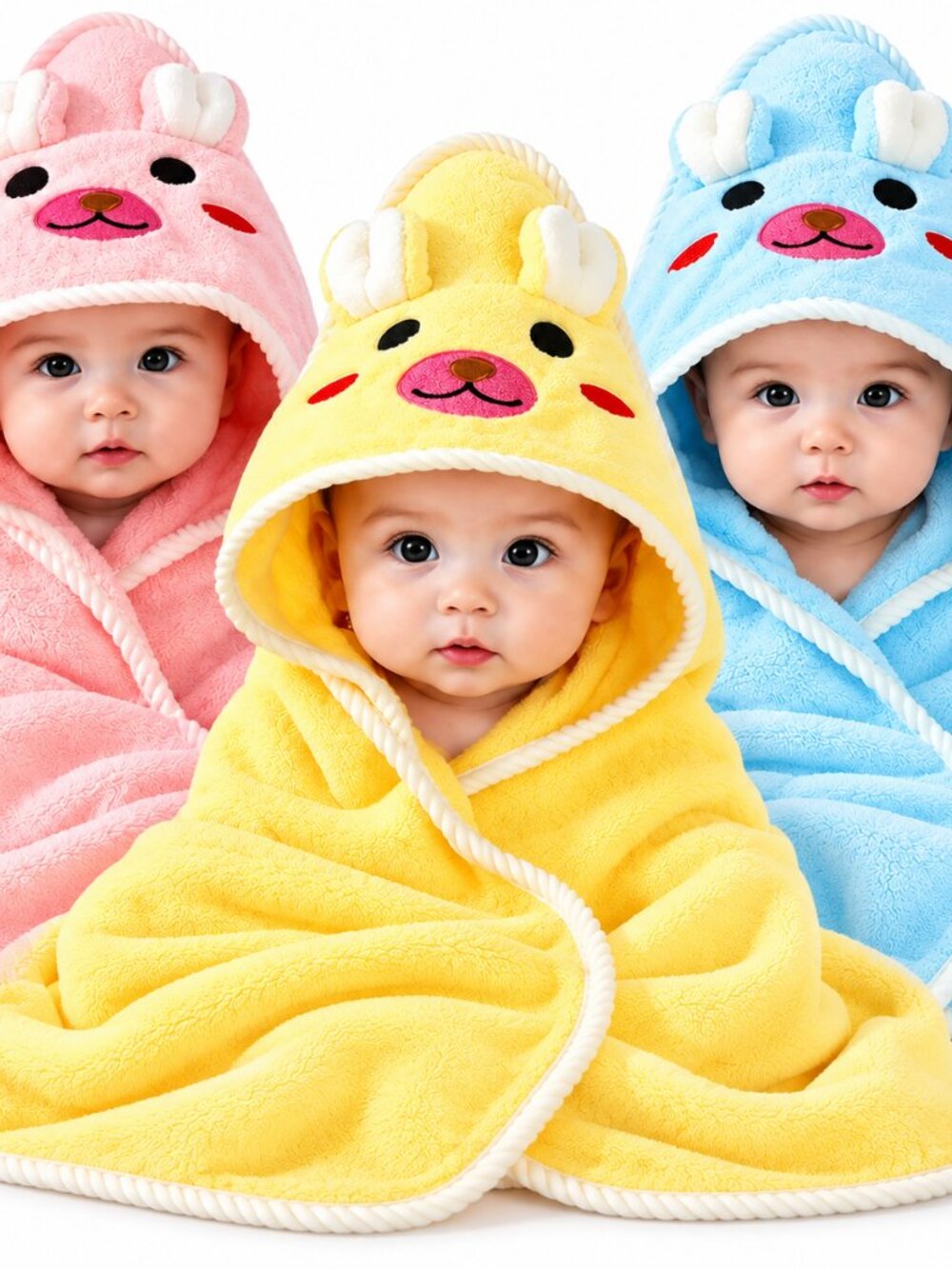 Baby Hooded Bath Towels 31.5 x 31.5 Inch, Ultra Soft & Absorbent, 4-Pack